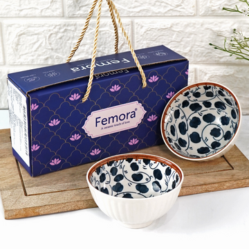 Femora Porcelain Bowl Set of 2 - Graceful Scrollwork Pattern, Microwave & Dishwasher Safe, Lead-Free | Versatile Dinner & Serving Bowls, Ideal for Gifting