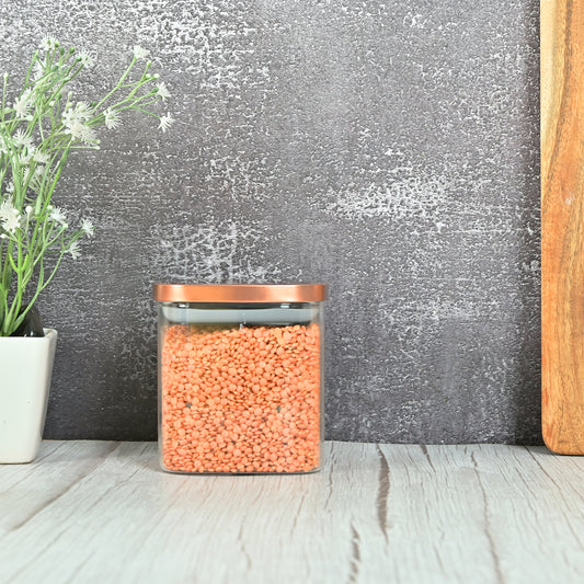 Borosilicate Glass Square Kitchen Storage Jar, Airtight Steel Lid, Femora