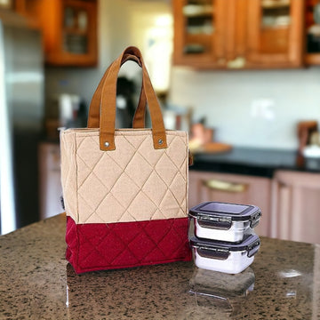 Stainless Steel Lunch Box Maroonn Canvas Bag Femora, 350 ml, 2 Pcs