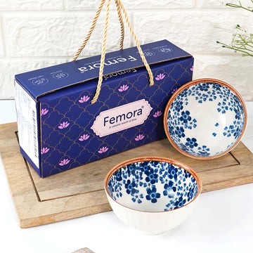 Femora Porcelain Bowl Set of 2 - Whimsical Scattered Floral Pattern, Microwave & Dishwasher Safe, Lead-Free | Versatile Dinner & Serving Bowls, Ideal for Gifting
