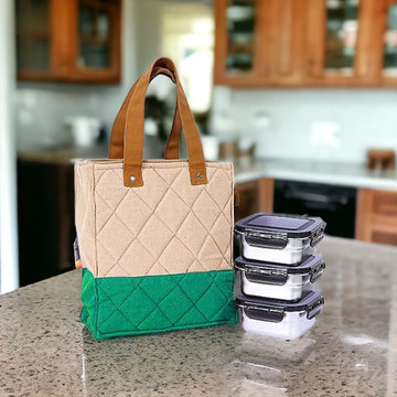 Stainless Steel Lunch Box Green Canvas Bag Femora, 350 ML, 3 Pcs