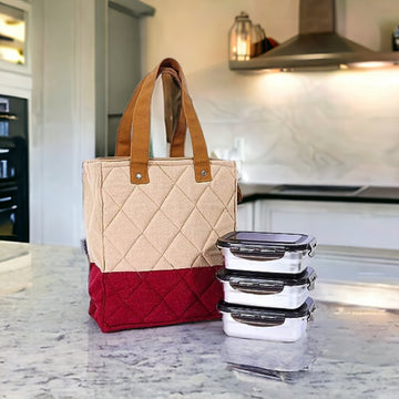 Stainless Steel Lunch Box Maroon Canvas Bag Femora, 350 ML, 3 Pcs
