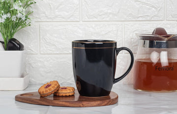 Ceramic Black Color Gold Line Coffee Mug, 300 ML, Femora