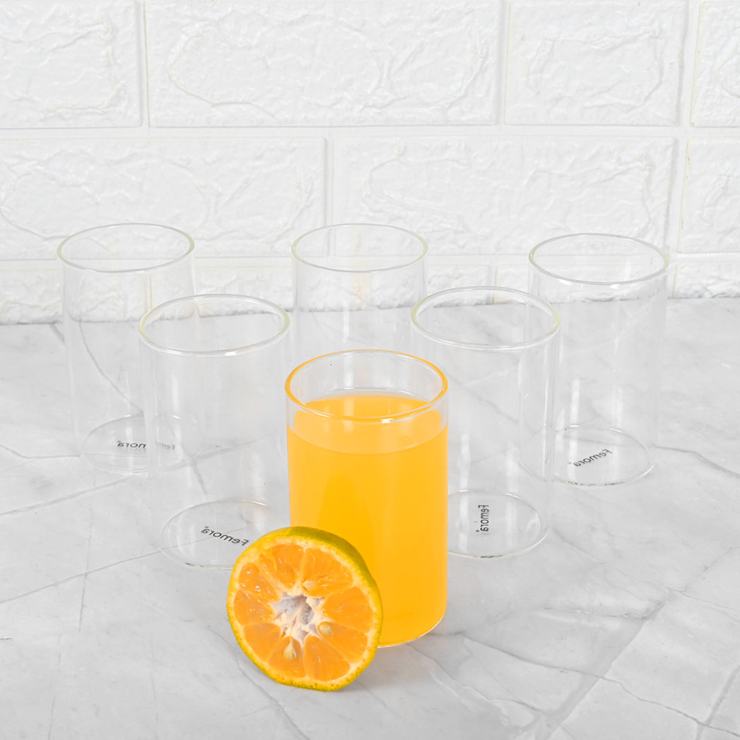Femora Borosilicate Glass Set of 6 pcs Transparent Drinking Glass Tum