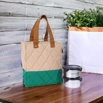 Stainless Steel Lunch Box Green Canvas Bag Femora, 350 ML, 2 Pcs