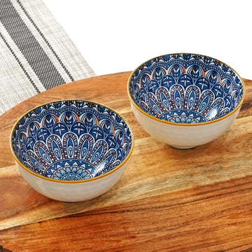 Femora Porcelain Bowl Set of 2 - Exquisite Mandala Core Pattern, Microwave & Dishwasher Safe, Lead-Free | Versatile Dinner & Serving Bowls, Ideal for Gifting