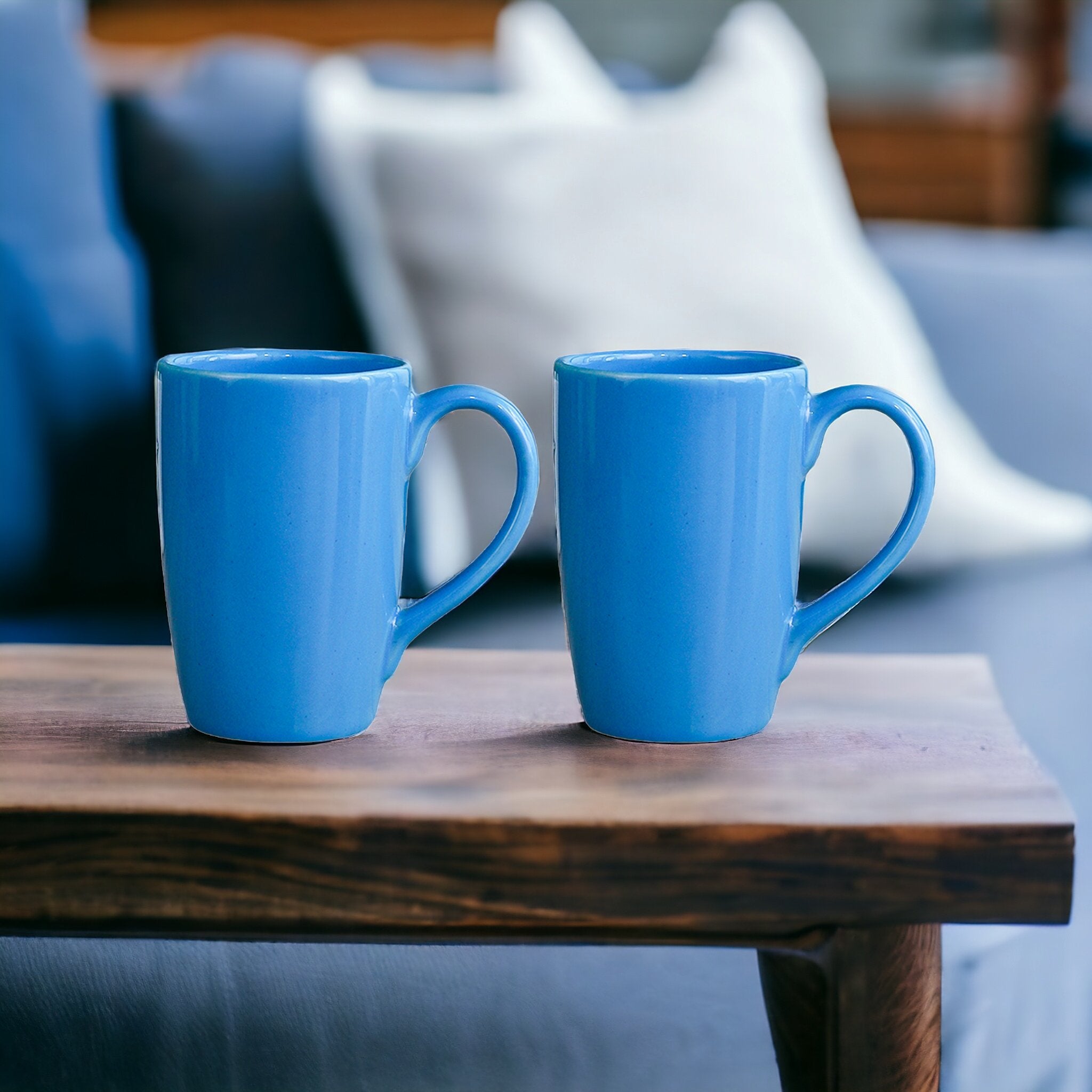 Premium Blue Ceramic Coffee Mug Set of 2, 360ML, Femora