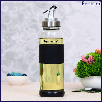 Borosilicate Glass Oil Dispenser with Lid, 1 Pc, 500 ML, 1000 ML, Femora