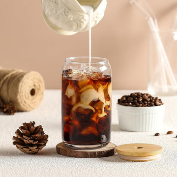 Coffee Can with Wooden Lid &Straw, 500 ML, Femora