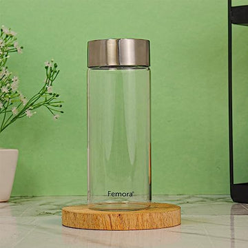 Femora Borosilicate Glass Water Bottle Durability and Elegance Combined, 500ML(4 Pc Set) (Steel Lid)