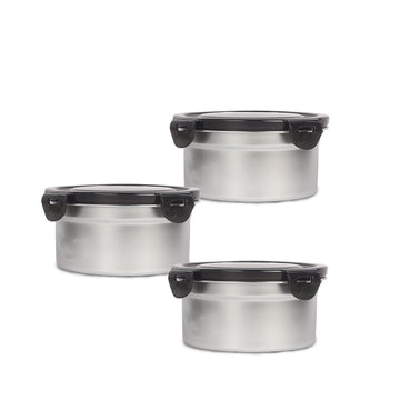 Femora Lunch Box High Steel Round Heavy Duty Airtight Leakproof Unbreakable Storage Container with Lock Lid Lunch Box for Office-College-School, Lunch Box - 550 ml / 18 Oz, Set of 3