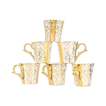 Gold Line Gold Ceramic Coffee Tea Mugs & Cups Set of 6, (180 ml, Golden) Femora
