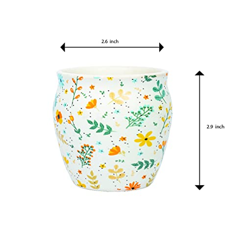 Hand Painted Sun Flower Studio Pottery Ceramic Kulhad, 6 Pcs, 180 ML, Femora