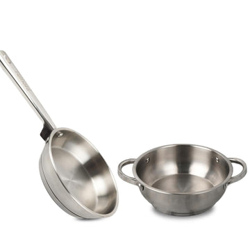 Femora Triply Bottom Stainless Steel 2 Pc Cookware Set, 22 cm Indian Kadhai, 20 cm Frypan,