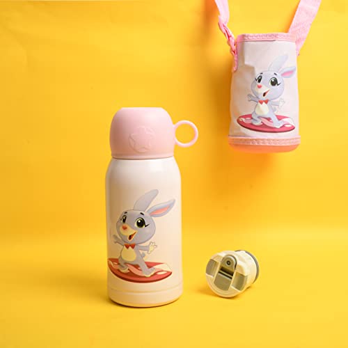 Thermo Vacuum Insulated Steel Bottle Rabbit Charcter for Kids with Bag, Bowl Shape