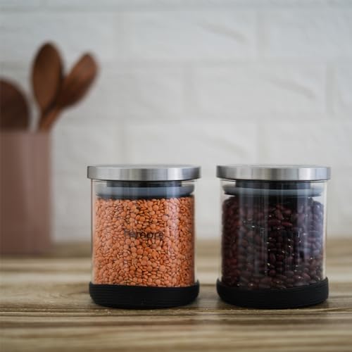 Round Borosilicate Glass Jar for Kitchen Storage | Kitchen Container Set and Storage Box, Glass Containers with SS Lid | Air Tight Containers for Kitchen Storage |Capacity (600ml)
