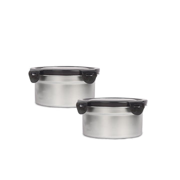Femora Lunch Box High Steel Round Heavy Duty Airtight Leakproof Unbreakable Storage Container with Lock Lid, Lunch Box - 350 ml / 12 Oz, Set of 2