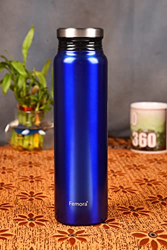 Thermo Steel Vacuum Stainless Steel Bottle, 750 ML, Black, HOT and Cold, Femora