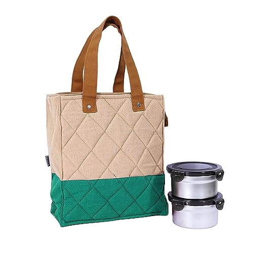Stainless Steel Lunch Box Green Canvas Bag Femora, 350 ML, 2 Pcs