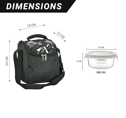 Borosilicate Glass  Round Lunch Box with Black Bag,380 ML, 3 Pcs, Femora.