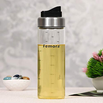 Borosilicate Glass with Auto Flip Stainless Steel Spout Oil Bottle, 500 ML, 1 Pcs, Femora
