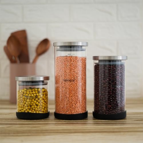 Round Borosilicate Glass Jar for Kitchen Storage | Kitchen Container Set and Storage Box, Glass Containers with SS Lid | Air Tight Containers for Kitchen Storage | Capacity 1300ml
