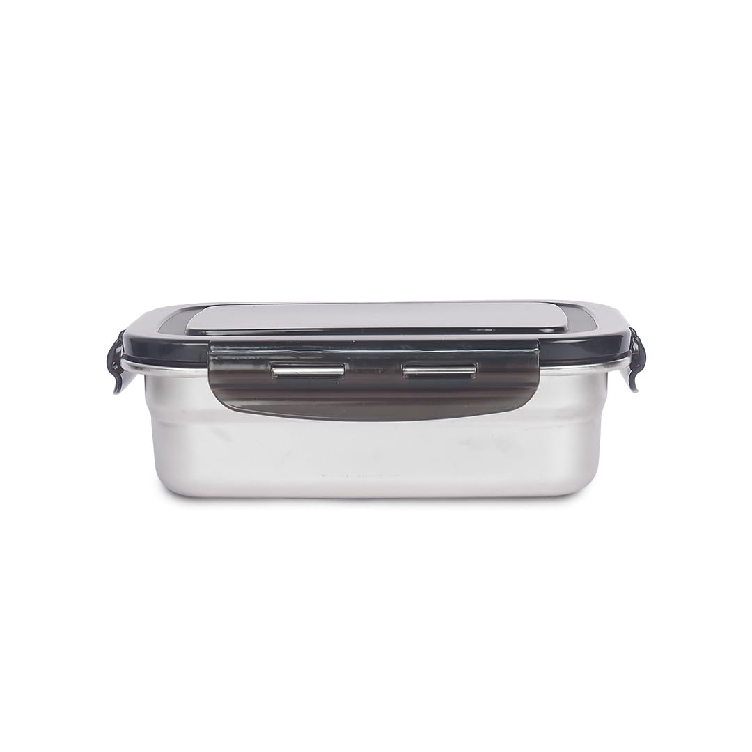 Stainless Steel Rectangle Heavy Duty Airtight Storage Container with Lock Lid, 1300 ML, 1 Pc, Femora