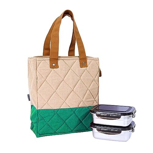 Stainless Steel Lunch Box Green Canvas Bag Femora, 350 ML, 2 Pcs
