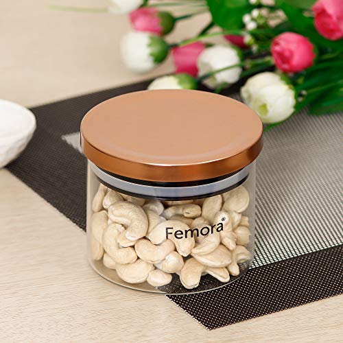 Borosilicate Glass Kitchen Storage Jar with Air Tight Steel Lid, 2 Pcs, 350 ML, Femora