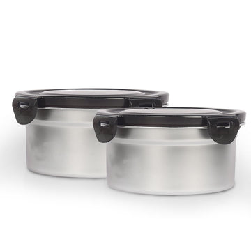 Femora Lunch Box High Steel Round Heavy Duty Airtight Leakproof Unbreakable Storage Container, Lunch Box - 850 ml / 28 Oz, Set of 2