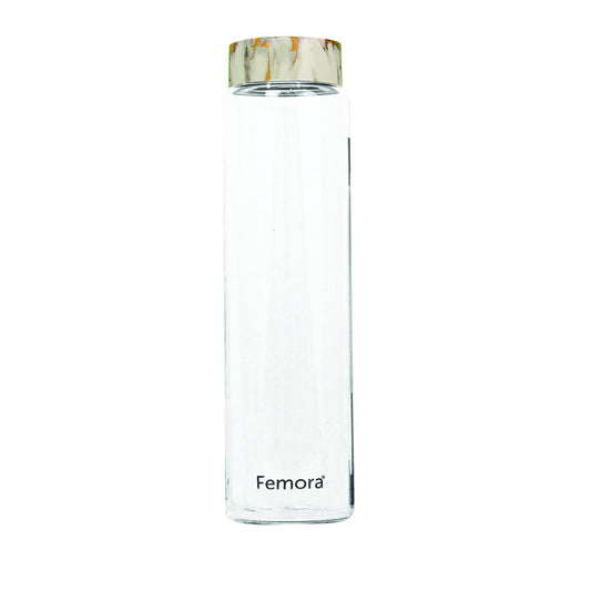 Femora Borosilicate Glass Water Bottle Durability and Elegance Combined, 750ML(1 Pc Set) (Marble Lid)