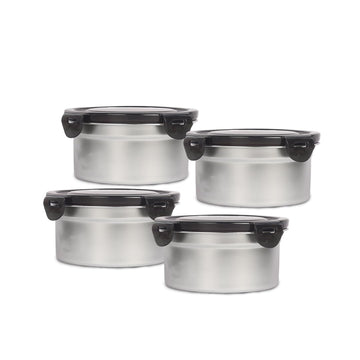 Femora Lunch Box High Steel Round Heavy Duty Airtight Leakproof Unbreakable Storage Container with Lock Lid Lunch Box for Office-College-School, Lunch Box - 350 ml / 12 Oz, Set of 4
