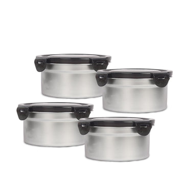Femora Lunch Box High Steel Round Heavy Duty Airtight Leakproof Unbreakable Storage Container with Lock Lid Lunch Box for Office-College-School, Lunch Box - 550 ml / 18 Oz, Set of 4