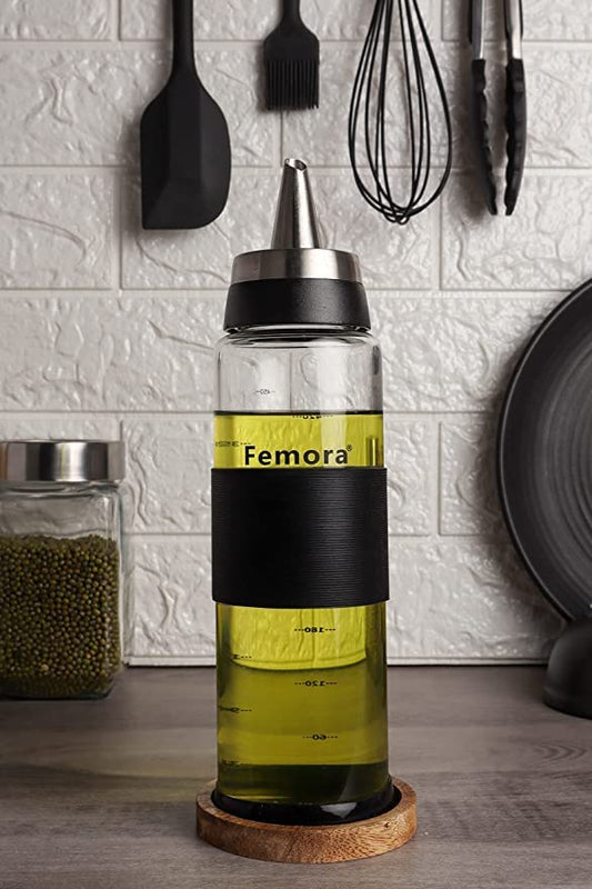 Borosilicate Glass Oil Bottle Dispenser with Stainless Steel, 1 Pc, 500 ML, Femora