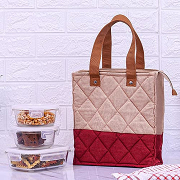 Borosilicate Glass Lunch Box Maroon Canvas Bag Femora, 380, 620 ml, 3 Pcs