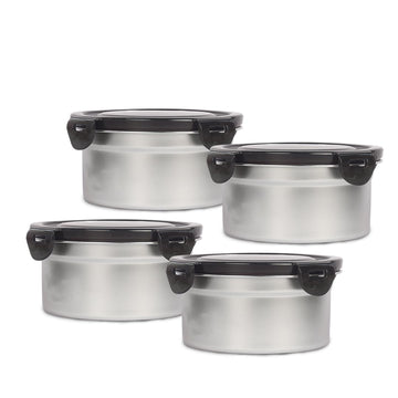Femora Lunch Box High Steel Round Heavy Duty Airtight Leakproof Unbreakable Storage Container with Lock Lid Lunch Box for Office-College-School, Lunch Box - 850 ml / 28 Oz, Set of 4