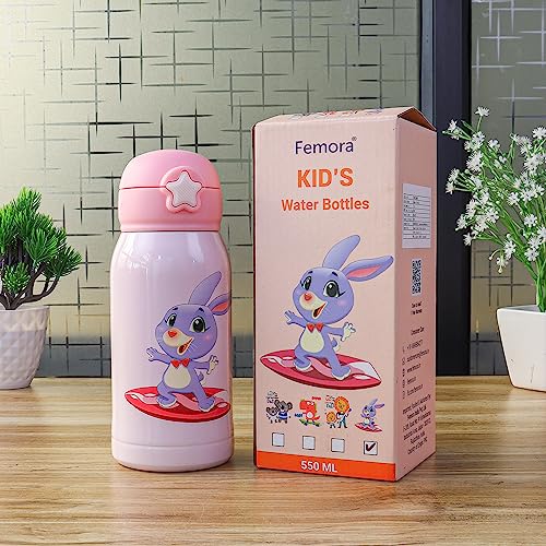 Kids Dinosaur Design Hot & Cold Thermo steel Water Bottle with Bag, 550 ML, 1 Pc, Femora