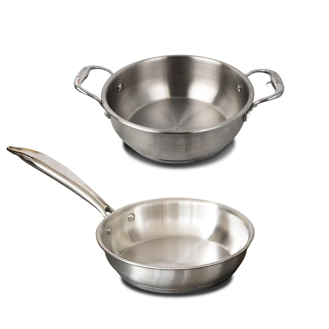 Femora Triply Bottom Stainless Steel 2 Pc Cookware Set, 24 cm Indian Kadhai, 20 cm Frypan