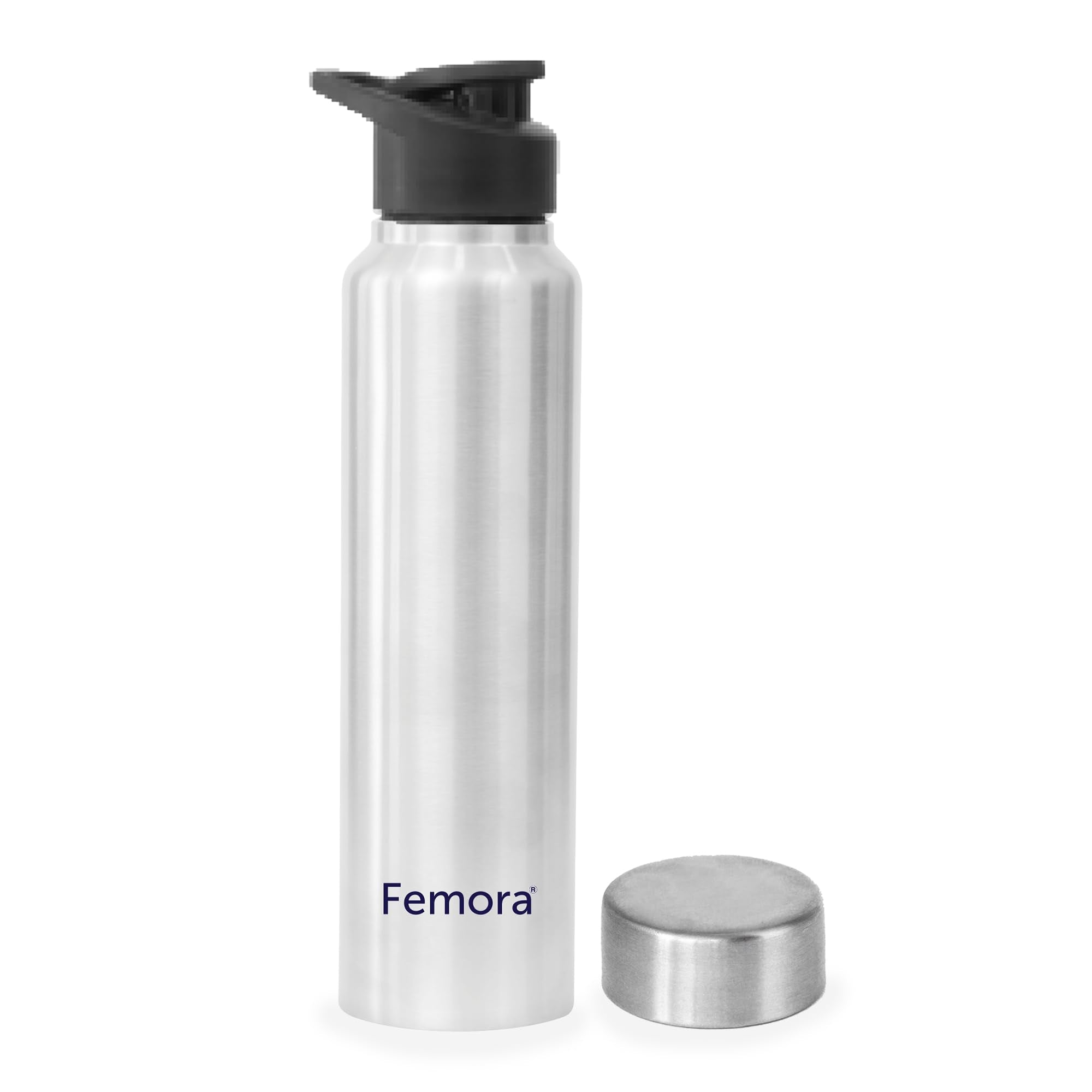 Stainless Steel Water Bottle, Fridge Bottle with Steel Cap & Sipper Cap, 1000ML, Femora