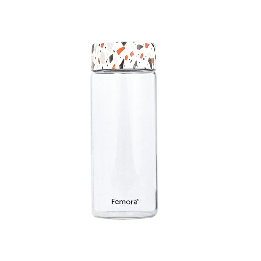 Femora Borosilicate Glass Water Bottle Durability and Elegance Combined, 500ML(1 Pc Set) (Dot Marble)