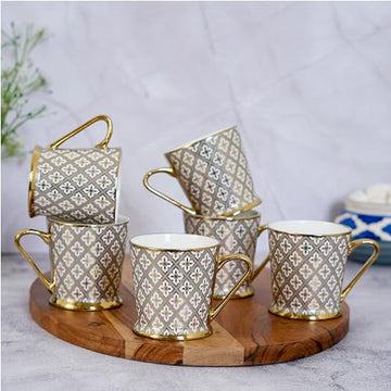 Premium Ceramic Gold Mosaic Coffee & Tea Cup Set of 6, 180 ML, Femora