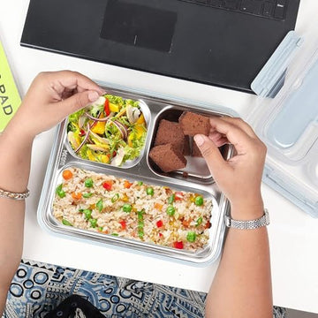 High Stainless Steel Lunch Thali Set With Bag, Femora, 600 ML, 1 Pcs