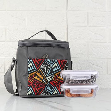 Borosilicate Glass Lunch Box Grey Canvas Bag Femora, 400 ml, 2 Pcs