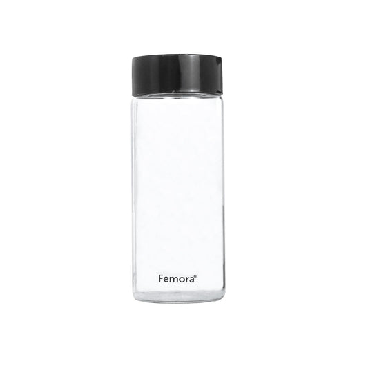 Femora Borosilicate Glass Water Bottle Durability and Elegance Combined, 500ML(1 Pc Set) (Black Lid)