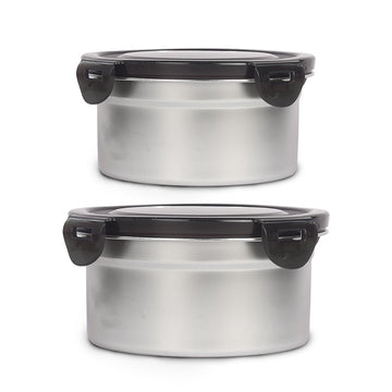 Femora Lunch Box High Steel Round Heavy Duty Airtight Leakproof Unbreakable Storage Container with Lock Lid, Lunch Box - 350 ml/ 12 Oz, 550 ml/ 18 Oz, Set of 2