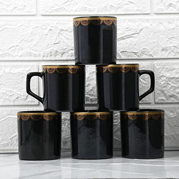 Premium Ceramic Glitter Dot Pattern With Golden Arch Coffee & Tea Cup Set of 6, 180 ML, Femora