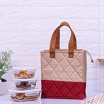 Borosilicate Glass Lunch Box Maroon Canvas Bag Femora, 300 ML, 620 ML, 3 Pcs