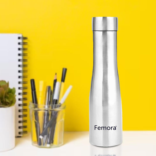 Femora Stainless Steel Water Bottle 2in1 Fridge Bottle Sports Bottle - 1000 ML, Steel Cap & Sipper Cap, 2 cap in