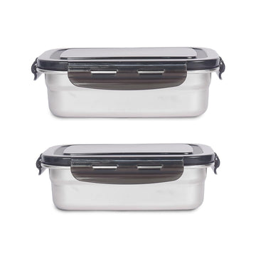 Femora Lunch Box High Steel Rectangle Heavy Duty Airtight Leakproof Unbreakable Storage Container with Lock Lid Lunch Box for Office College-School, Lunch Box - 1300 ml/ 44 Oz, 1600 ml/ 54 Oz, Set of 2