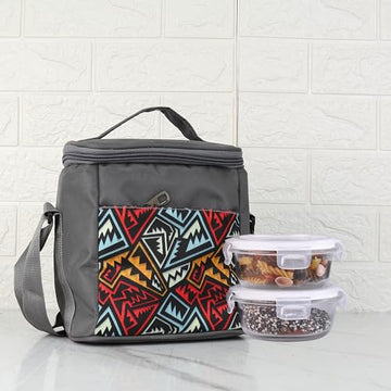 Borosilicate Glass Lunch Box Grey Canvas Bag Femora, 380 ml, 2 Pcs